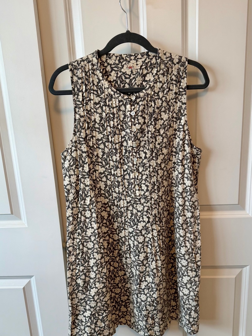 Faherty Floral Linen Blend Pintuck Dress M